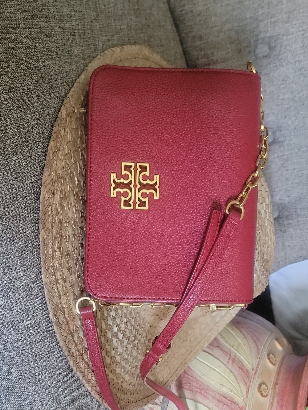 Tory Burch Red Leather Gold Chain Shoulder Bag - Rare Medium Size